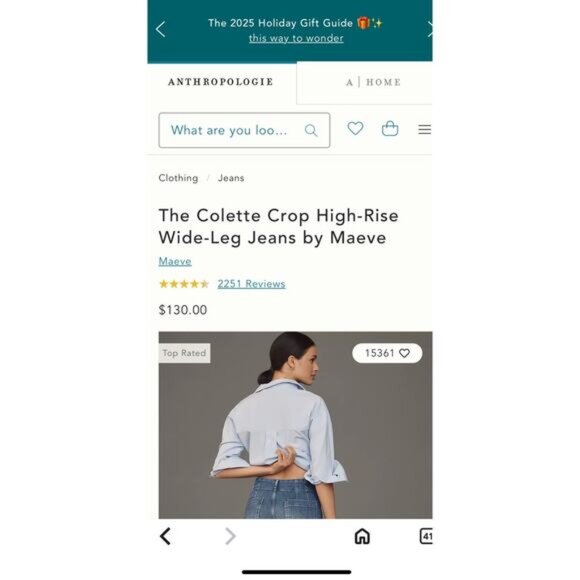 Anthropologie Maeve The Colette Crop High Rise Wide Leg Jeans Sz 27 Blue - Picture 9 of 12